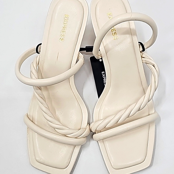 Express Shoes - Express Cream Braided Slingback Heel Sandals